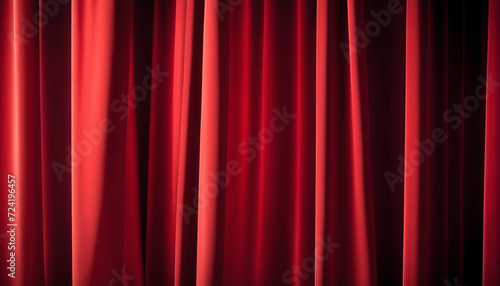  Close up of a minimalist illuminated red theater curtain