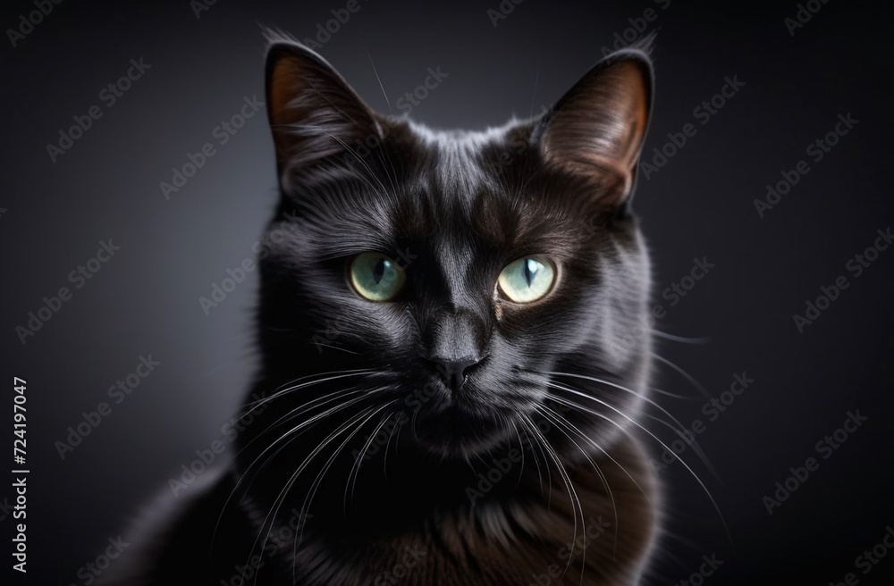 black cat-photographer, plain background, studio photo 