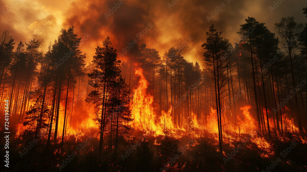 Photograph of a large forest fire. Nature wildfire. Photograph of a large forest fire. Nature wildfire.