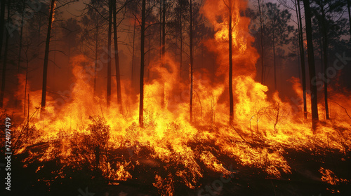 Photograph of a large forest fire. Nature wildfire. © GMeta