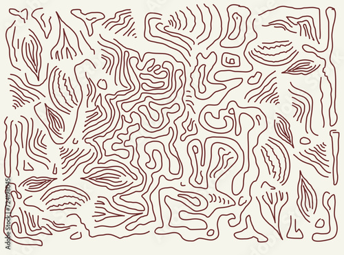 Topographic-like lines in earthy tones on a cream background