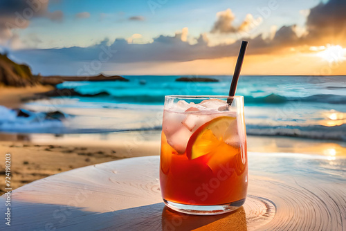 Cocktail Glass by the Seashore: Generated by AI