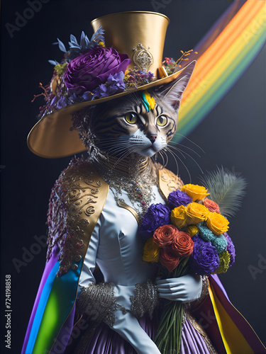 Colorful Wedding Cat Attire AI generated photo