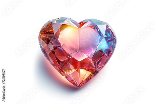 Multicolored heart in 3d rendering style  made of precious stone  isolated on white background.