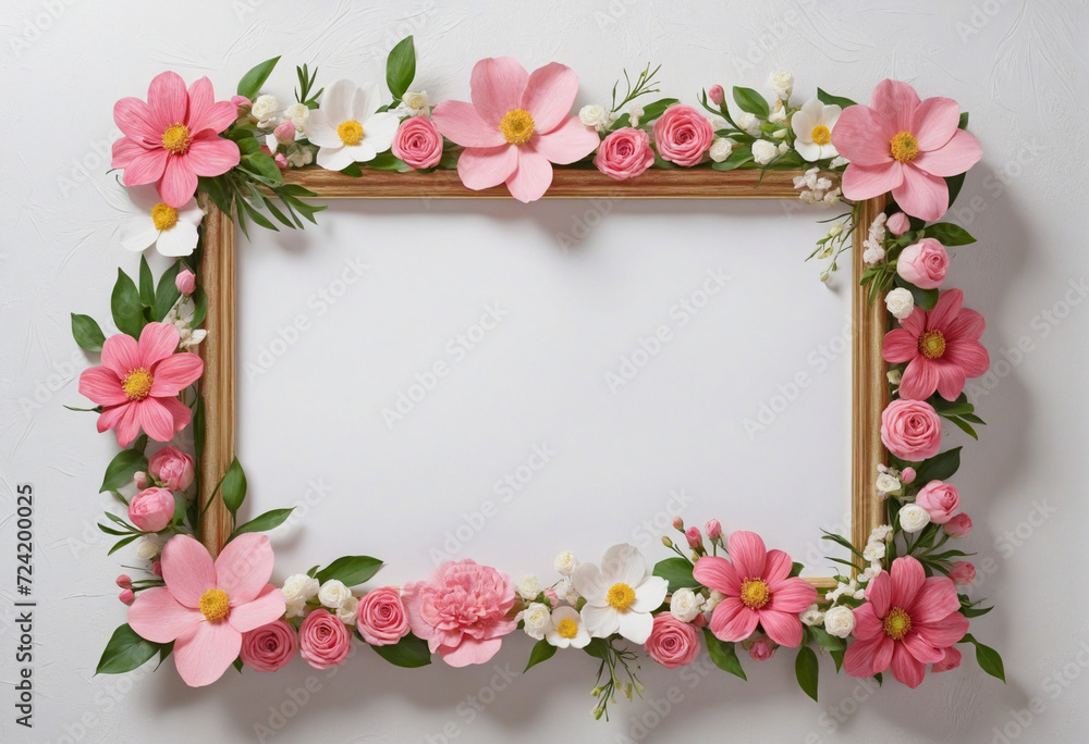 Painting frame covered with flowers isolated on transparent background (PNG)