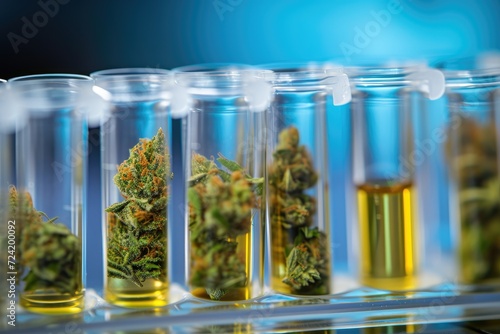 Close up cannabis bud in a lab