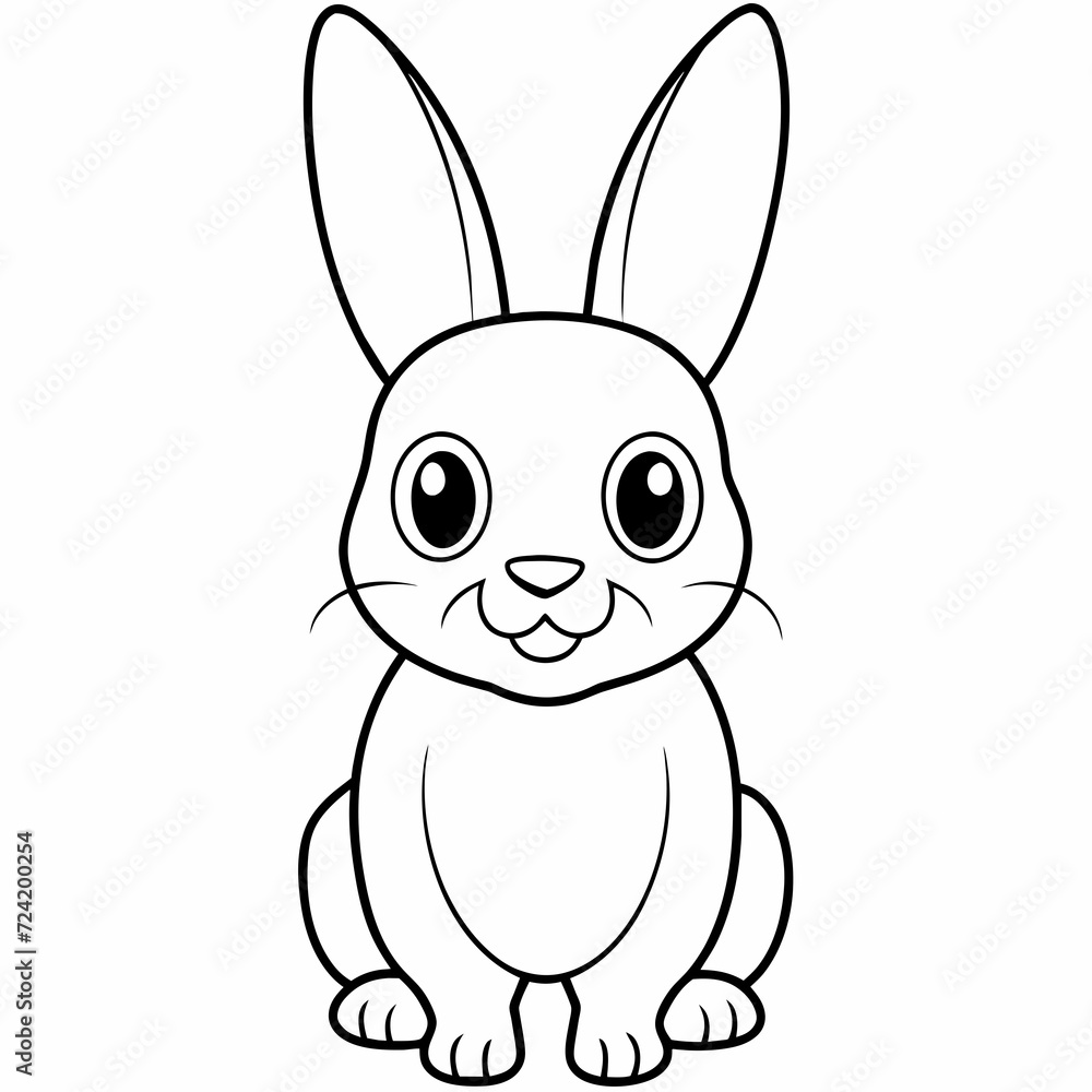 Fototapeta premium Rabbit coloring book. Hare cartoon line art. Vector illustration isolated on white