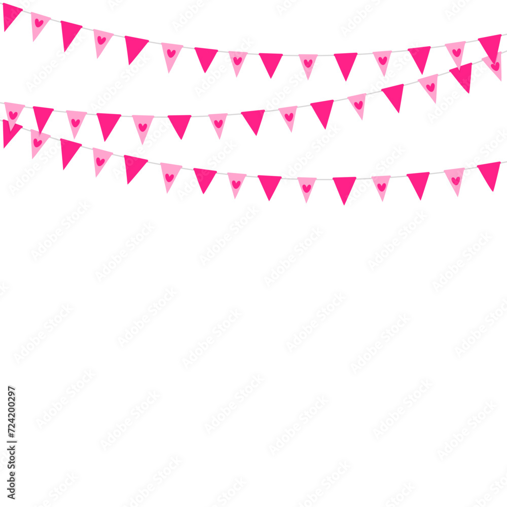 Fototapeta premium Valentines Day bunting flags set Isolated on white background.