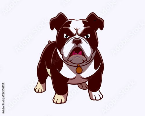 A bulldog with a collar is an angry and disgruntled cartoon character. Vector illustration
