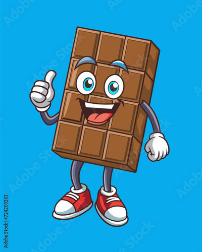 Chocolate bar character with face, arms and legs standing and smiling. Cartoon vector illustration