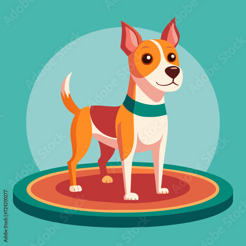 Pedigree dog jack russell terrier white red stands on four legs and wags his tail. Cartoon vector illustration