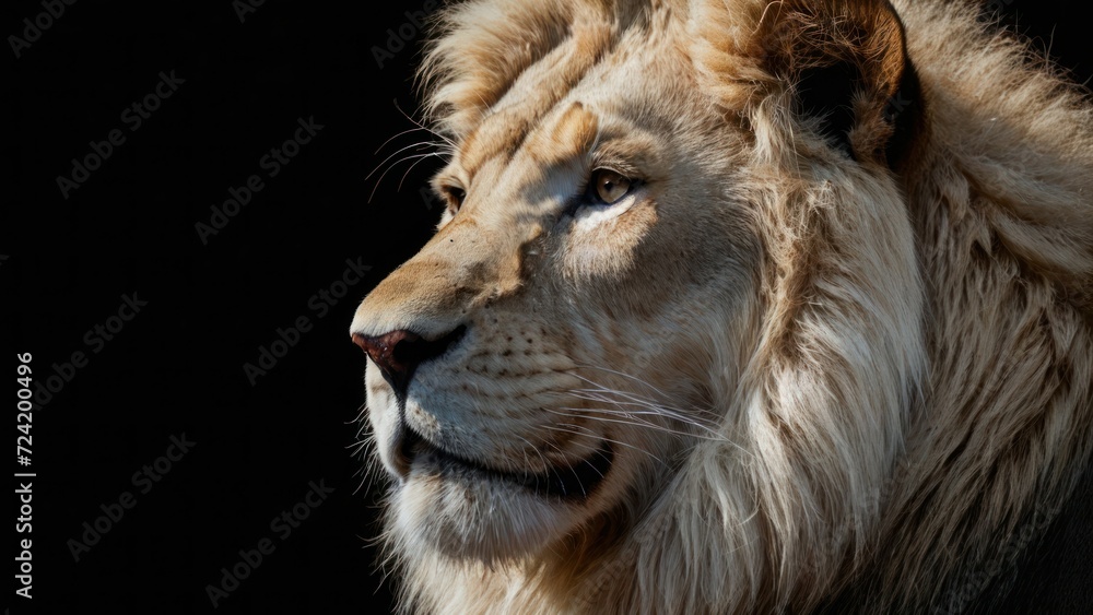 Majestic Lion king , Portrait on black background, Wildlife animal.  generative, ai.