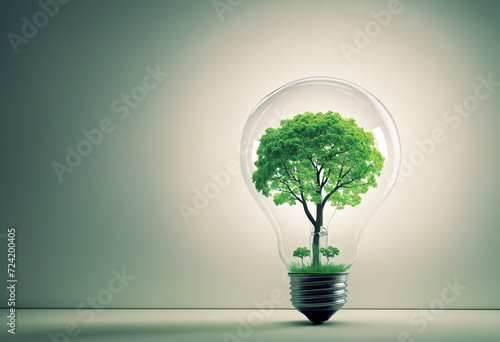 A Beautiful Illustration of a Tree Inside a Light Bulb in Bright Modern Colors. Generative AI
