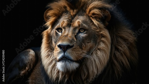 Majestic Lion king , Portrait on black background, Wildlife animal. generative, ai.