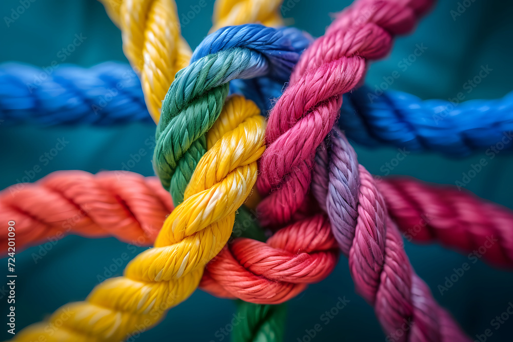 Kreative Verwicklungen: Bunte Seile kunstvoll verknotet für vielfältige Dekorationen Kreative Verwicklungen: Bunte Seile kunstvoll verknotet für vielfältige Dekorationen
