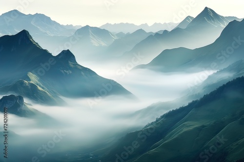 Majestic Mountain Ranges Shrouded in Morning Mist