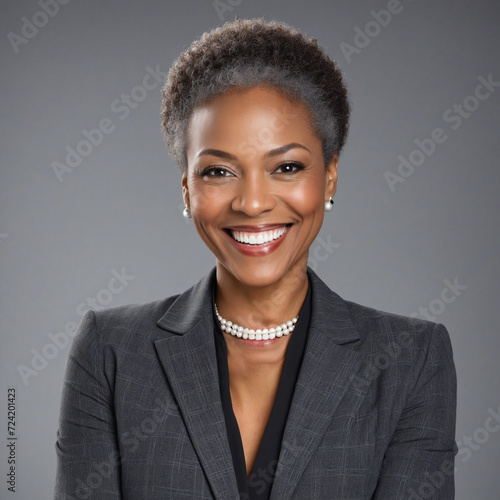 Stylish mature black businesswoman smiling for the camera