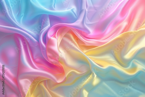 Iridescent abstract shiny fabric background. Multicolor gradient. Silk or satin cloth. Reflective metallic surface. Backdrop for design, banner, wallpaper, card