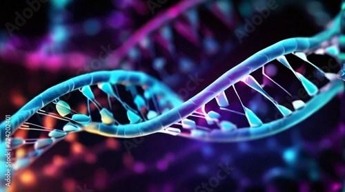 Colorful neon glowing DNA molecular structure, high quality resolution 
