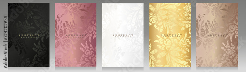 Floral luxury cover collection. Printed art design, botanical pattern, bouquet, flower and petals. Vector background for elegant brochure, invitation, wedding card, beauty, packaging. photo