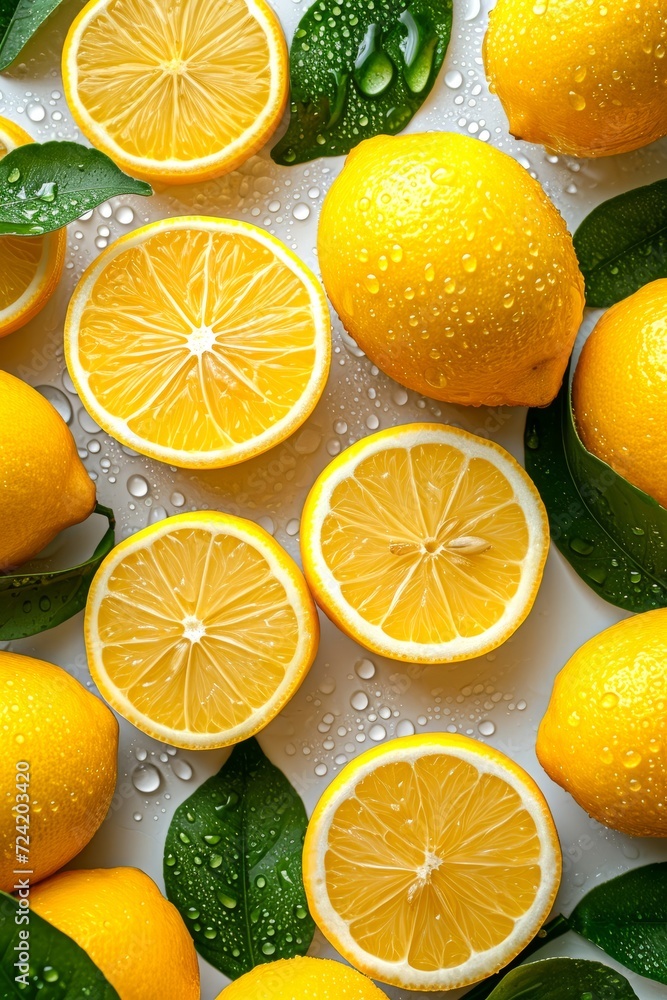 Group of Lemons Sitting on Table. Generative AI. Group of Lemons Sitting on Table. Generative AI.
