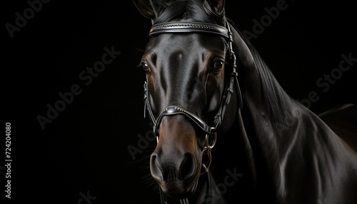 Beautiful black stallion with elegant mane in nature beauty generated by AI