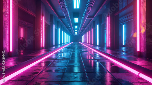 Basement with Purple and Blue Neon LED Lights: Creating a Vibrant and Atmospheric Underground Ambiance © Gianluca Lubrano