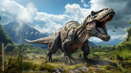 Majestic Prehistoric Tyrannosaurus Rex Roaring in the Wild created with Generative AI technology © Fernando Cortés