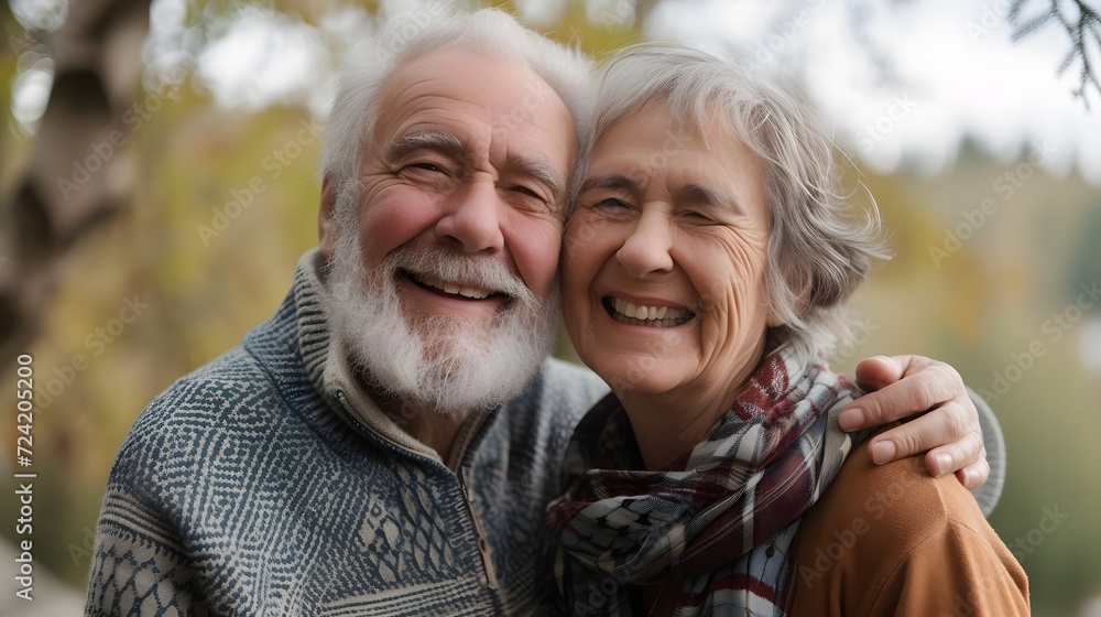 Elderly senior white couple enjoying the countryside