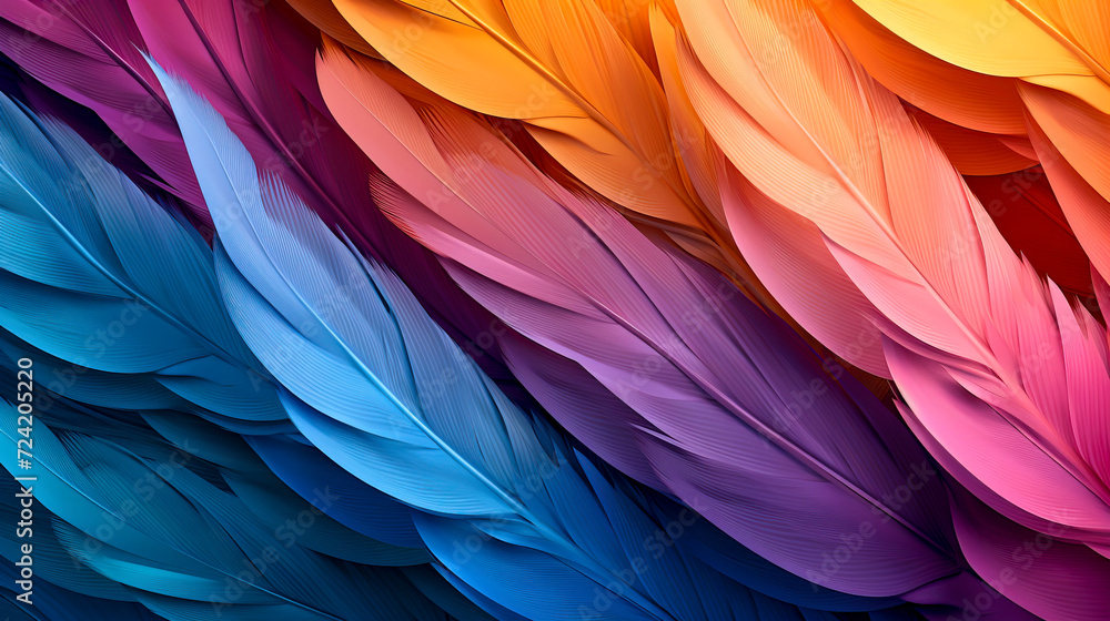 Gradient of Blue to Orange Bird Feathers in Close-up created with Generative AI technology Gradient of Blue to Orange Bird Feathers in Close-up created with Generative AI technology