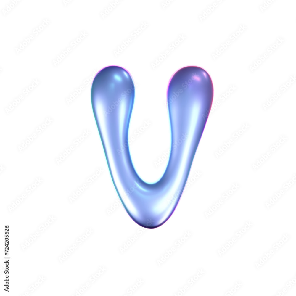 3d holographic liquid letter V in y2k style isolated on a white background. Render of 3d neon inflated iridescent alphabet with rainbow effect. 3d vector y2k hologram letter. 3d holographic liquid letter V in y2k style isolated on a white background. Render of 3d neon inflated iridescent alphabet with rainbow effect. 3d vector y2k hologram letter.