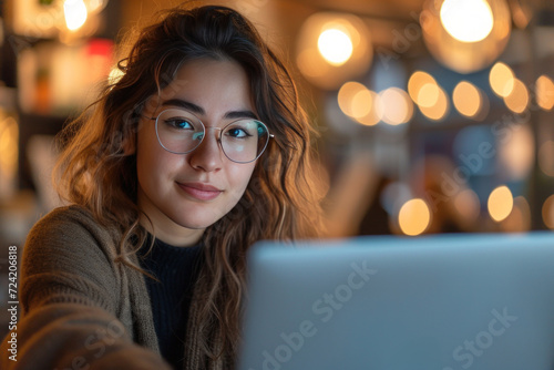 a female freelance worker at a laptop in a workplace