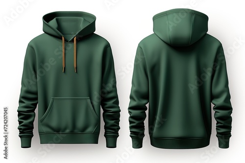 Back and front view of green hoodie sweatshirt blank mockup for fashion design