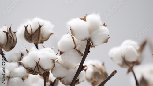 Cotton branch on a white background. Cotton flowers. AI generated.