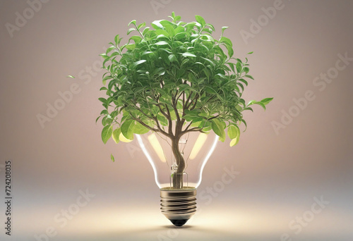 Green Energy Concept: A Beautiful Illustration of a Tree Growing Out of a Light Bulb in Pastel Colors. Generative AI