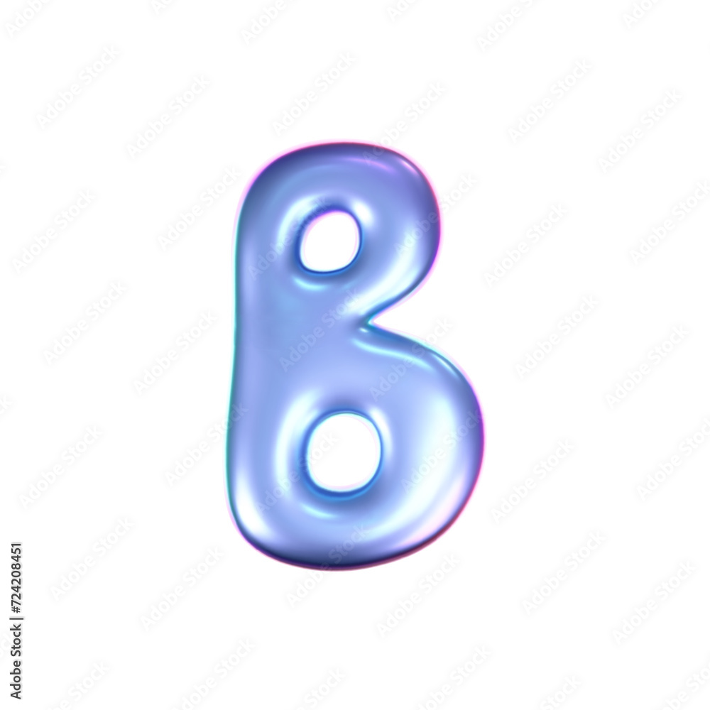 3d holographic liquid letter B in y2k style isolated on a white background. Render of 3d neon inflated iridescent alphabet with rainbow effect. 3d vector y2k hologram letter. 3d holographic liquid letter B in y2k style isolated on a white background. Render of 3d neon inflated iridescent alphabet with rainbow effect. 3d vector y2k hologram letter.