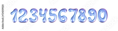 3d holographic liquid numbers in y2k style isolated. Render of 3d neon inflated iridescent numbers with rainbow effect. 3d vector y2k hologram set