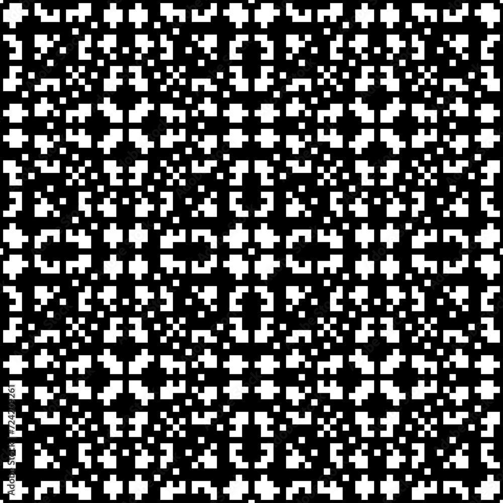 Seamless pattern. Crosses, squares, figures image. Simple shapes ornament. Ethnic background. Tribal wallpaper. Tribe motif. Ancient backdrop. Digital paper, web design, textile print. Vector artwork