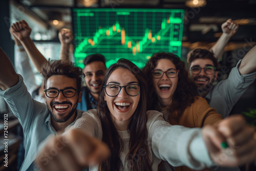 USA bullish market depicted with joyous traders, a testament to the thriving nature of market trading and the strategic concept of stock finance © TEERAPONG