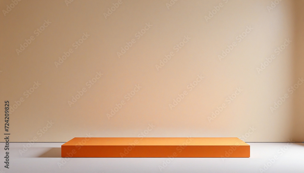Orange product background, blank space, blank wall, abstract minimal design, display platform pedestal, podium, studio showcase, showroom, business concept, space for text Orange product background, blank space, blank wall, abstract minimal design, display platform pedestal, podium, studio showcase, showroom, business concept, space for text