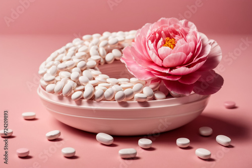 Pink Power: Women's Day Gender Venus Symbol with Pills and Peony
