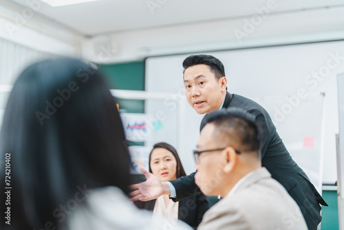 Professional diverse business people having collaboration team meeting in an office, technology and workers, men or employees with touchscreen planning sales, research or financial strategy in company