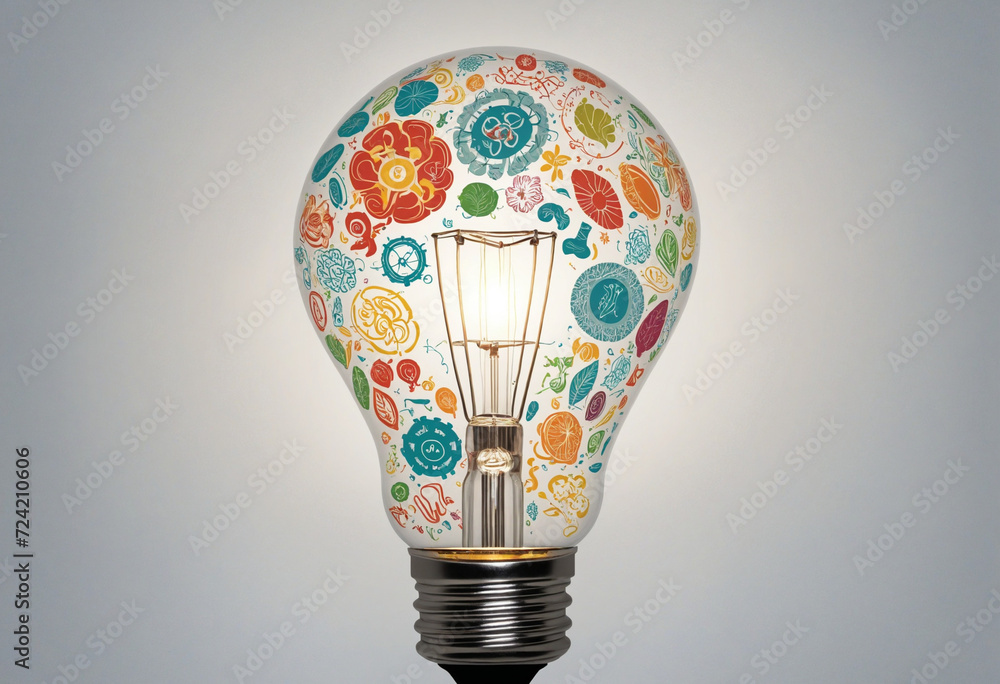 Human brain inside the lightbulb. Eureka concept. Creating ideas. Generative AI Human brain inside the lightbulb. Eureka concept. Creating ideas. Generative AI