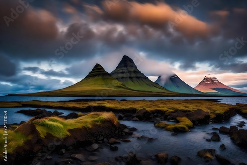 The captivating beauty of Kirkjufell volcano during a clear evening  the tranquil surroundings of the Snaefellsnes peninsula enhancing the picturesque and serene atmosphere