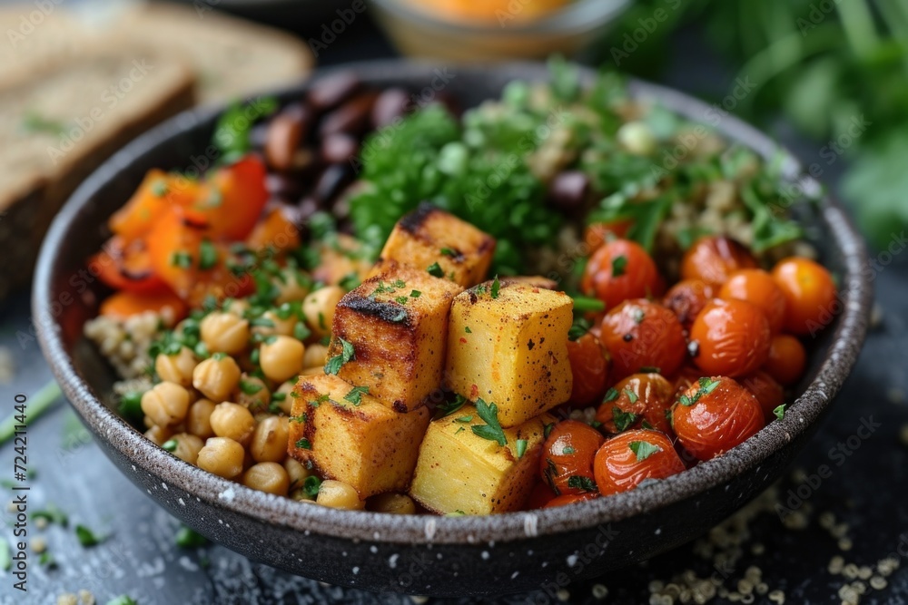 A visually appealing plate featuring a variety of roasted vegetables A visually appealing plate featuring a variety of roasted vegetables