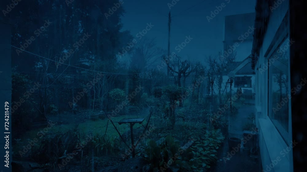 Extreme Rain Storm On Garden Seen Through Window Extreme Rain Storm On Garden Seen Through Window