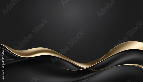 Abstract black luxury geometric background with flowing lines and waves. Modern shiny gold wavy lines on black color background