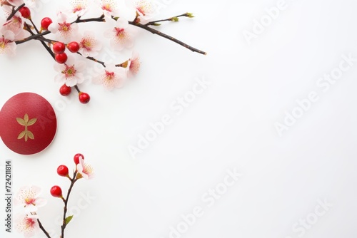 Chinese Spring Flat lay on white background with copy space, happy Chinese New Year