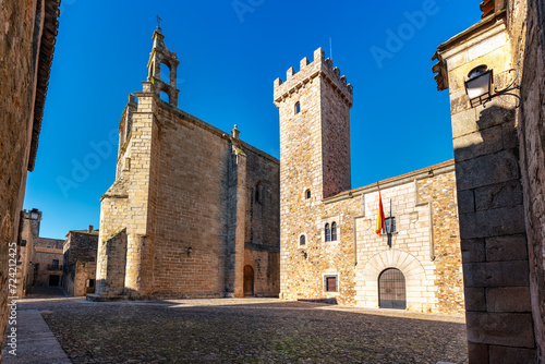 Facade of the church of San Mateos in the historic center of the medieval city of Caceres, Spain. photo