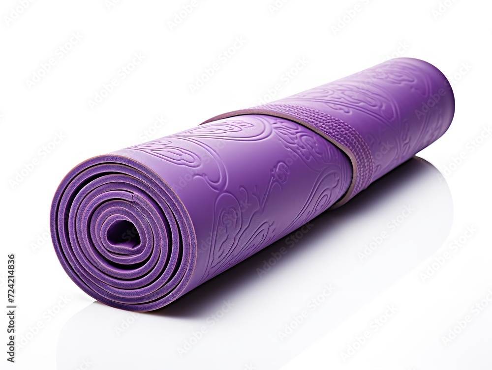 Bright Yoga Mat Rolled Up Fitness Isolated on White Background AI Generated Bright Yoga Mat Rolled Up Fitness Isolated on White Background AI Generated